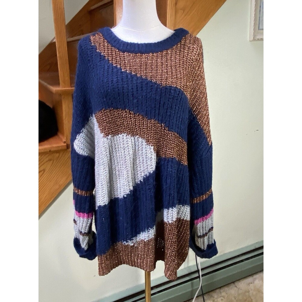 Studio Untold Womens Plus Size 20/22 Color Block Wool Blend Pullover Sweater